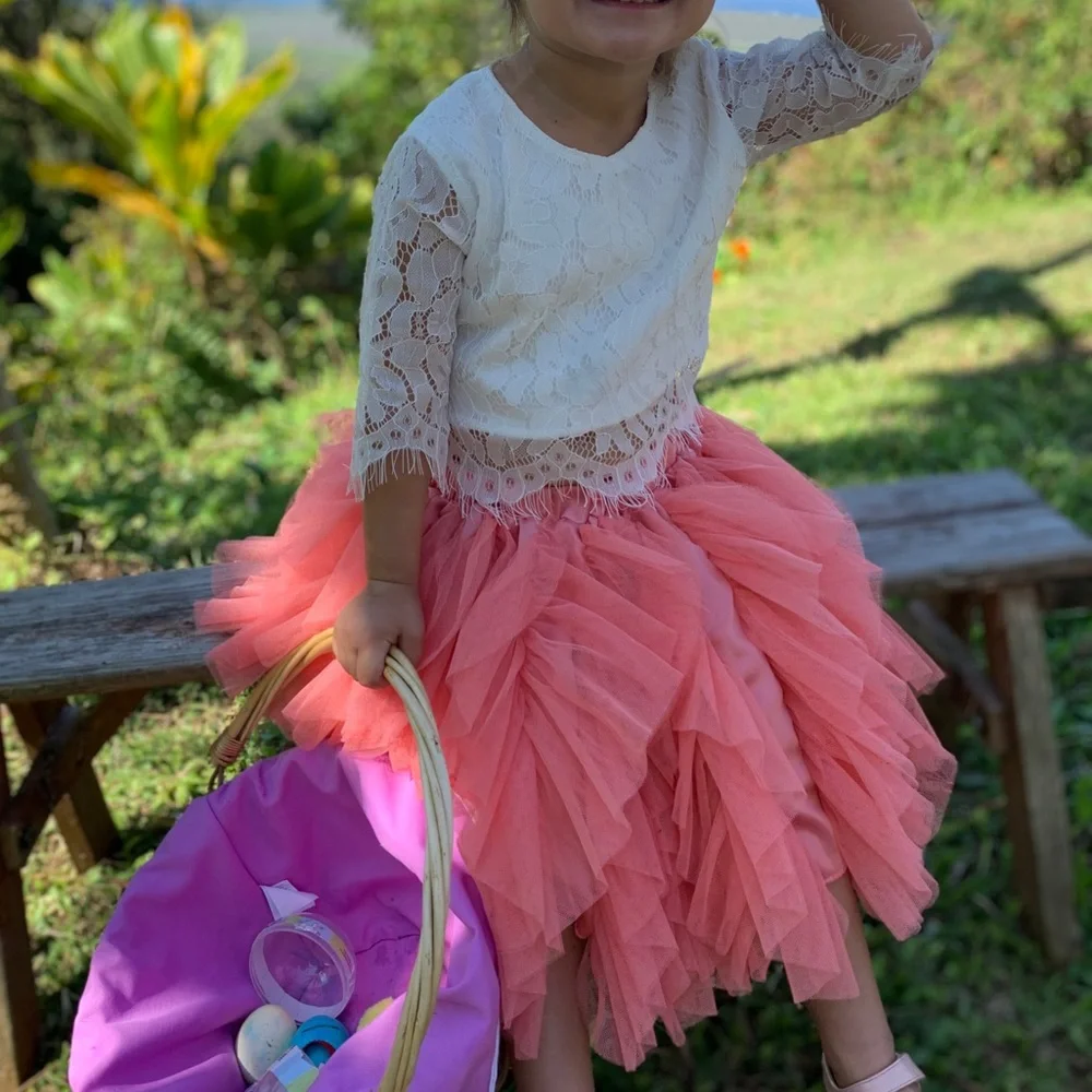 Boutique Brand | 2 Piece | Lace 3/4 Sleeved Blouse and Ruffle Midi Skirt | 3T